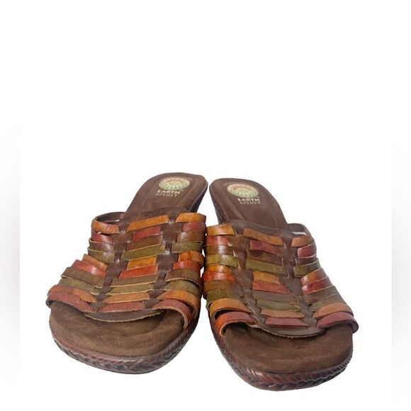 Earth Spirit Birch Wedge Heel Sandals Leather Strappy Slip On Shoes Multicolor - Picture 7 of 9